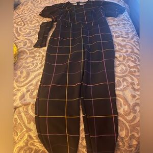 New York & Company Black Jumpsuit with Multicolor Grid